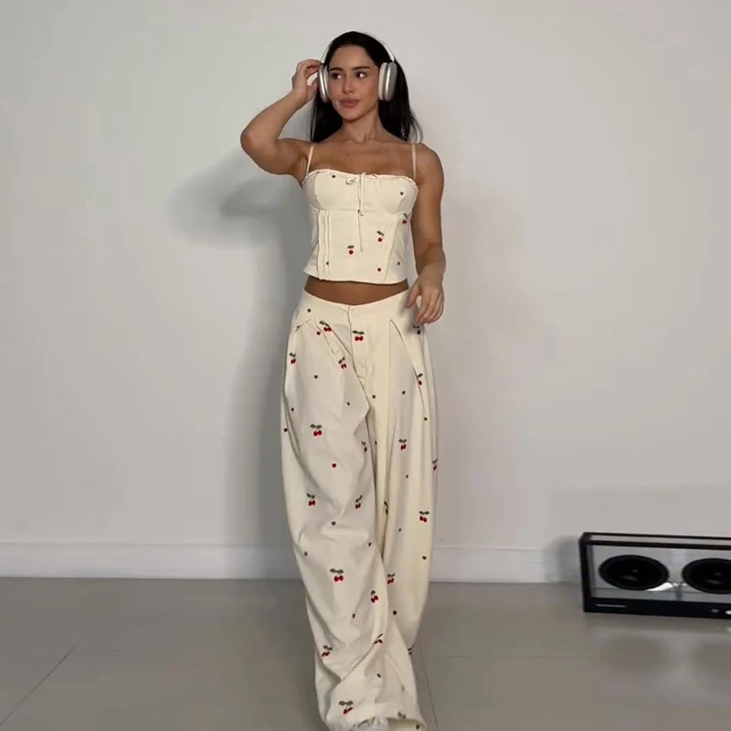 Valentina Striped Lace-Up Tube Top & Wrap Wide-Leg Pants Two-piece