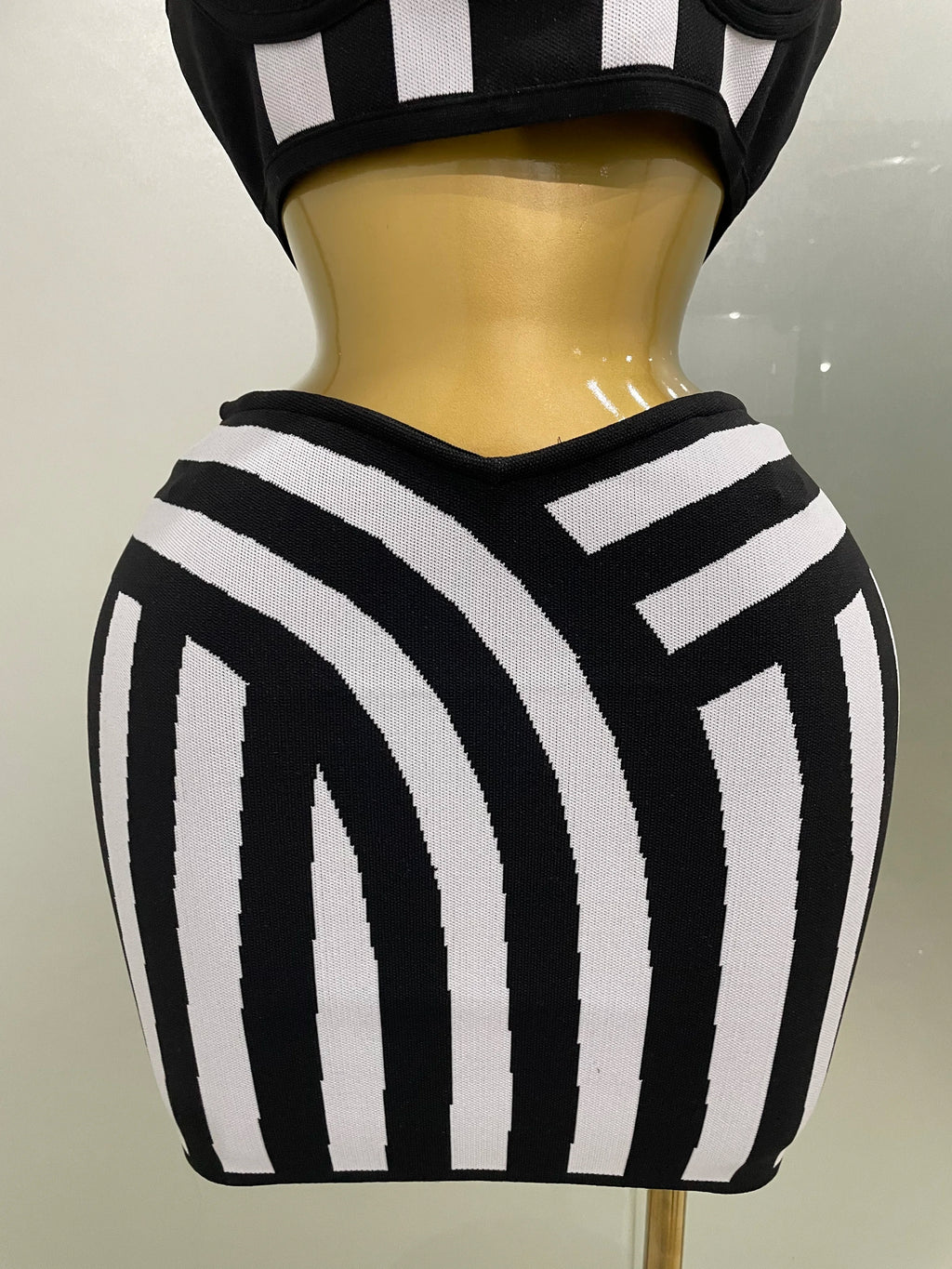 Dagmar Striped Jacquard Bandage Halter Crop Top & Bodycon Mini Skirt Two-piece