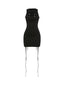 Kliou Sexy Hollow Mini Dress Woman o-Neck Sleeveless Metal Rings Cross Bandage Decoration Midnight Club Party Fashion Bodycon