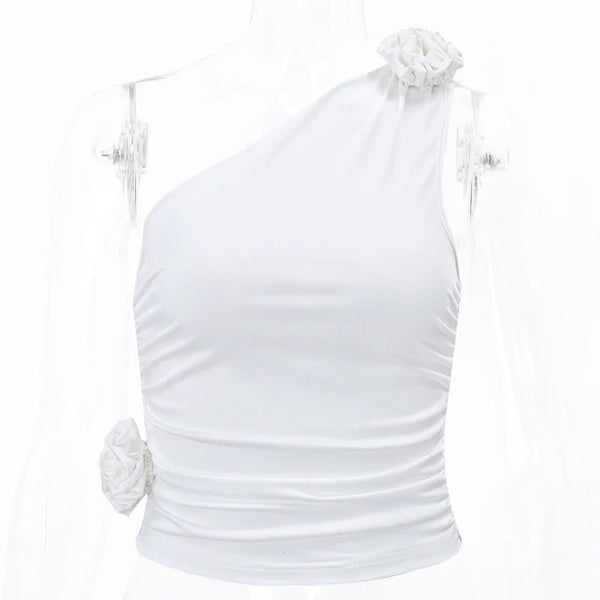 Ilaria Floral Appliqué Ruched Crop Top One-piece