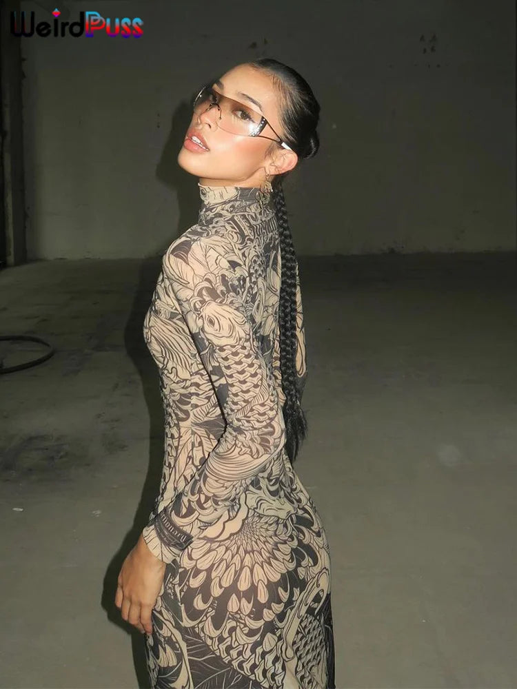 Jenny Midnight Dragon Long Sleeve Maxi Dress