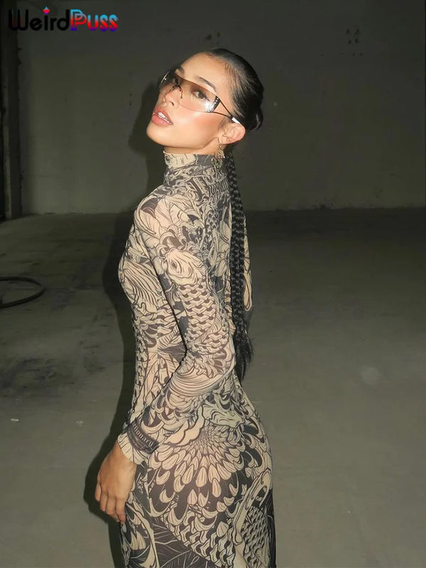 Jenny Midnight Dragon Long Sleeve Maxi Dress