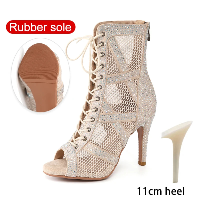 SWDZM Women Dance Boots Full Rhinestone Jazz Latin Dance Shoes Shining Dancing Boots Sexy Thin Heels Women Ladies Dancing Shoes