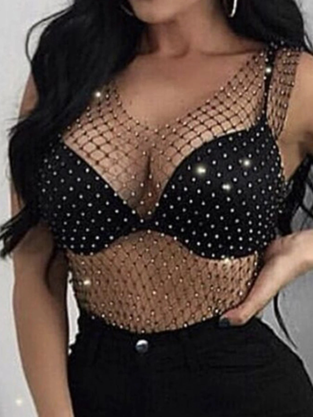Naomi Rhinestone Mesh Festival Top