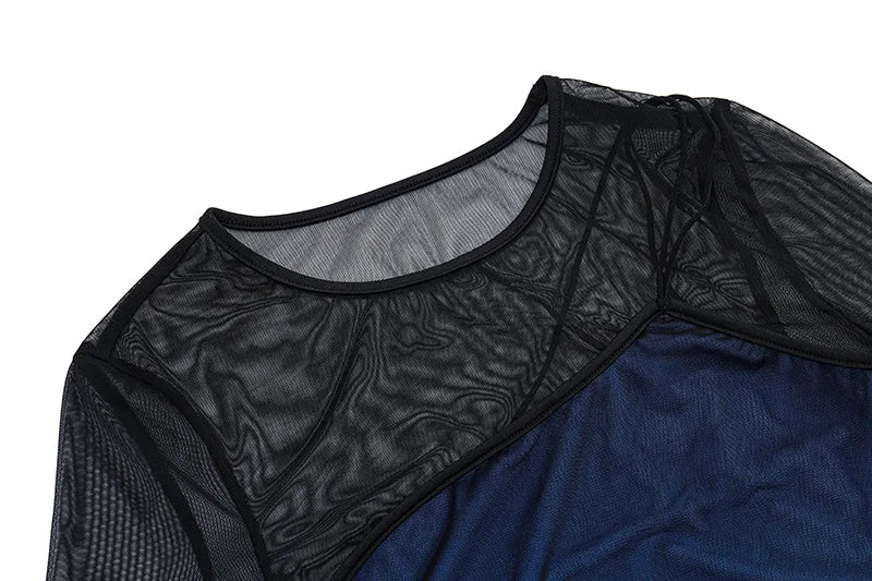 Cyra Sheer-Mesh Long-Sleeve Bodycon Mini Dress