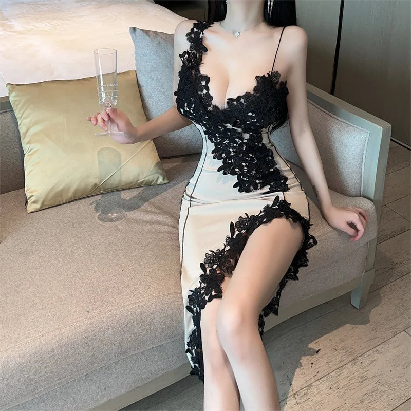 Katerina Lace Asymmetrical Bodycon Midi Dress