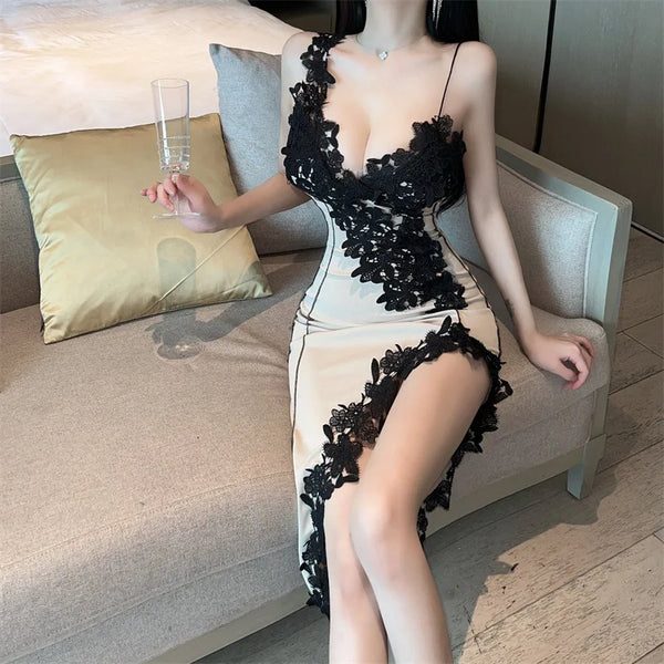 Katerina Lace Asymmetrical Bodycon Midi Dress