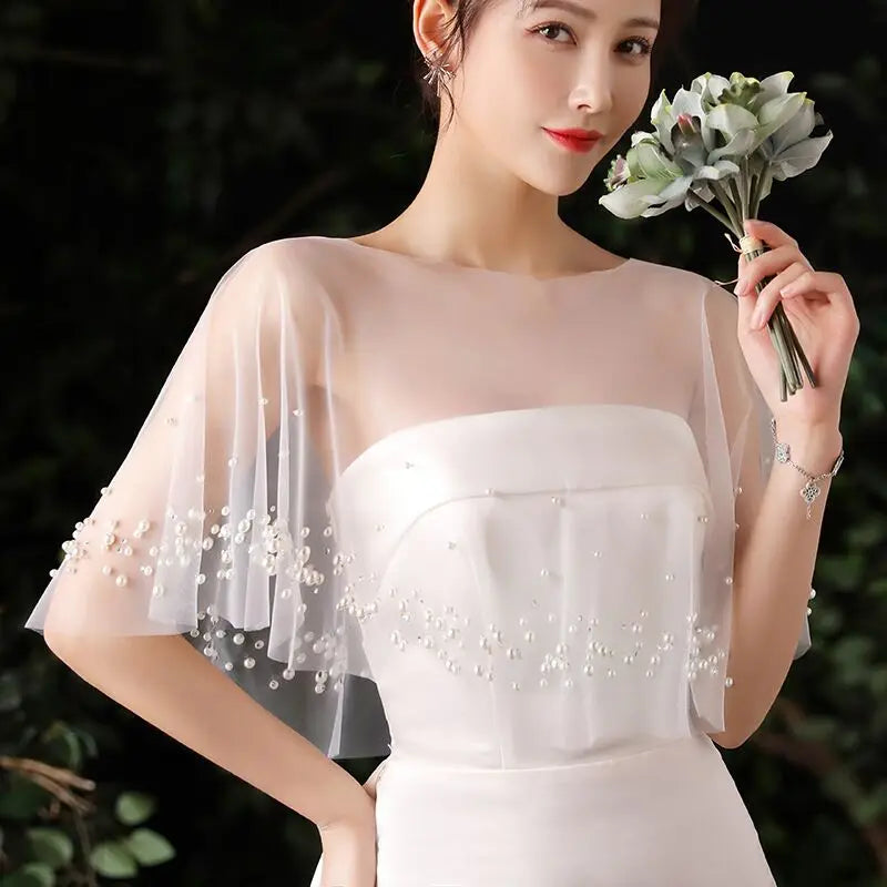 Seraphina Feather-Trim Lace Bridal Kimono Wrap