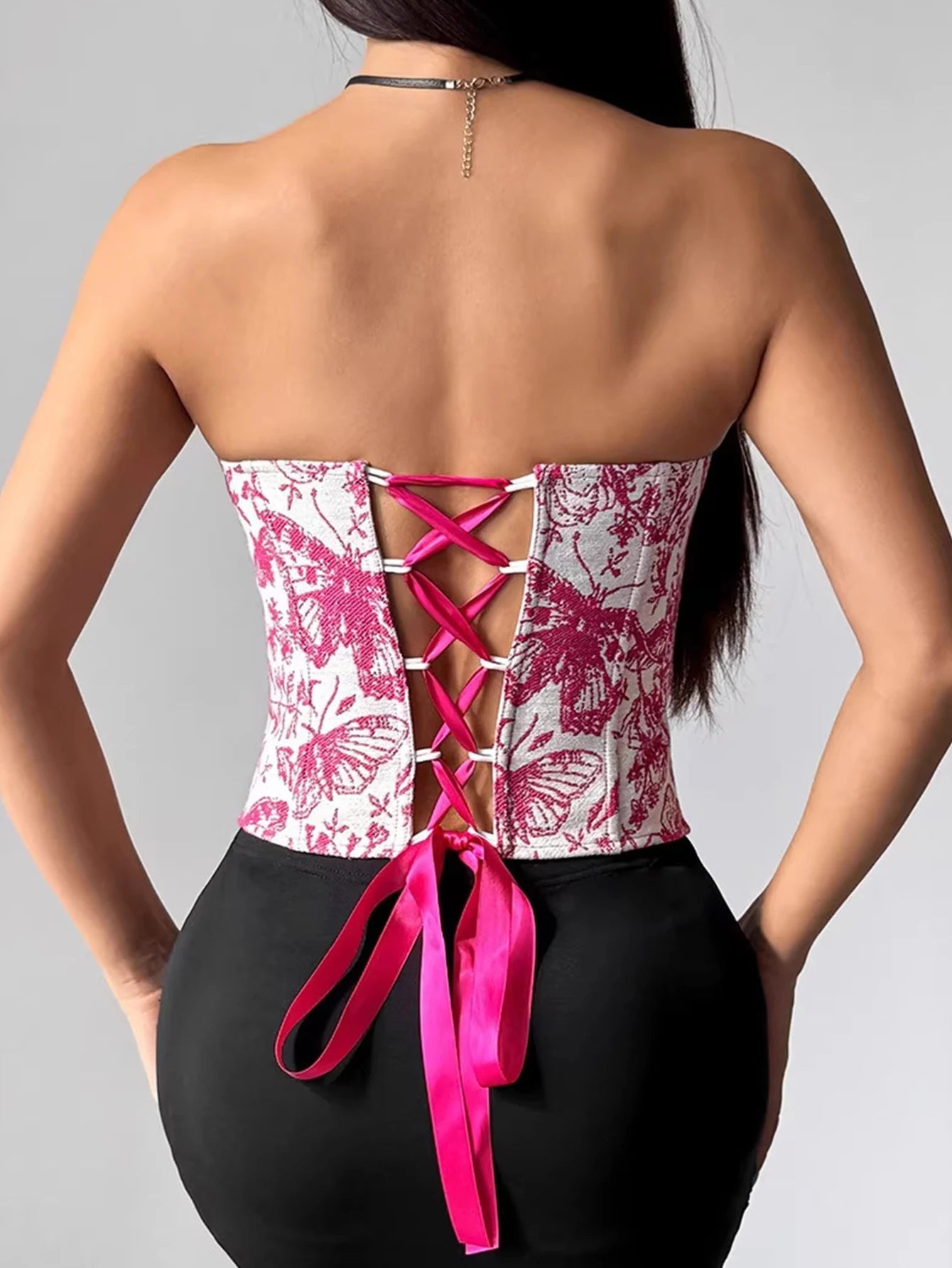 Sabrina Floral Backless Corset Crop Top Secondary image
