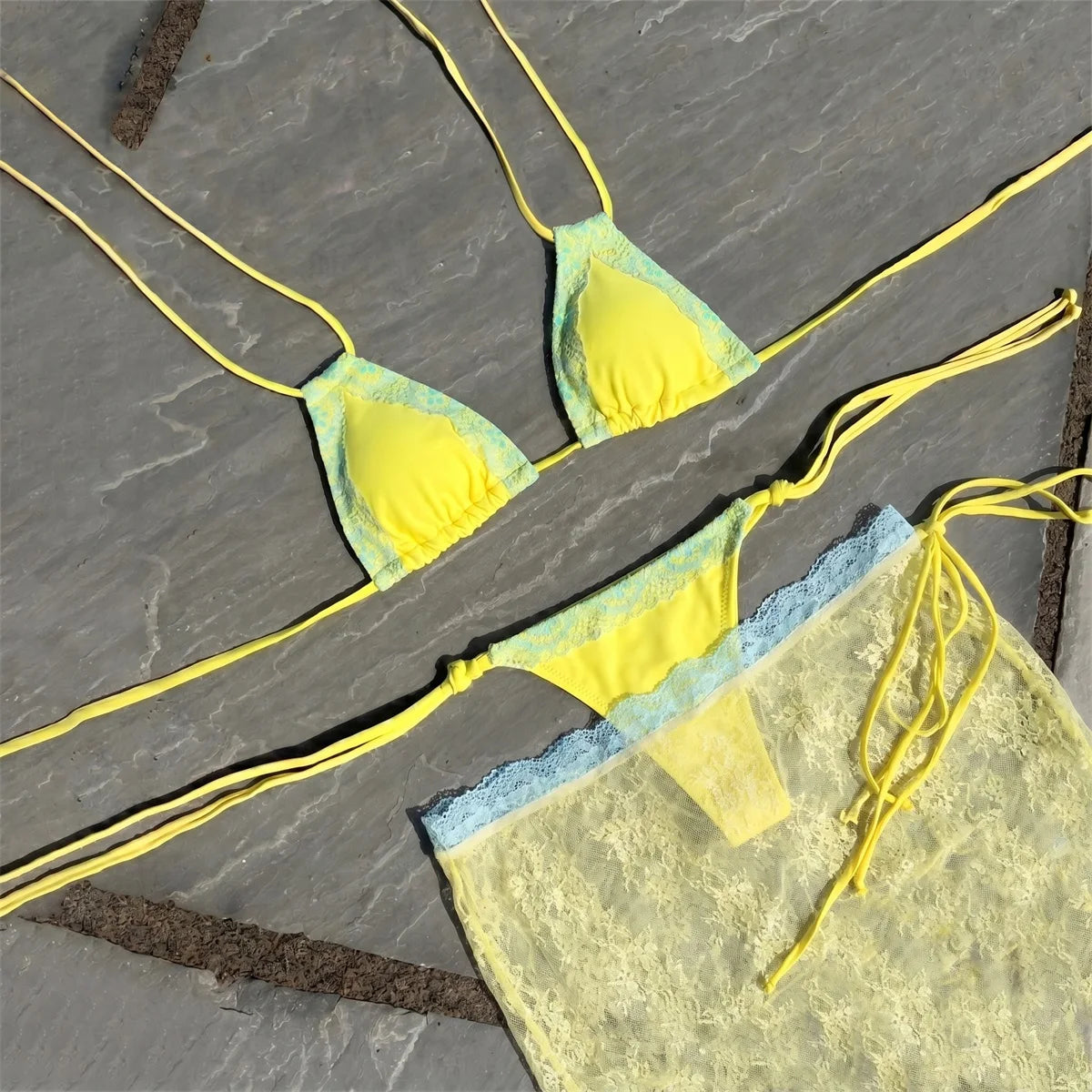 Henrika Lace Triangle Micro Bikini & Sarong Three-piece