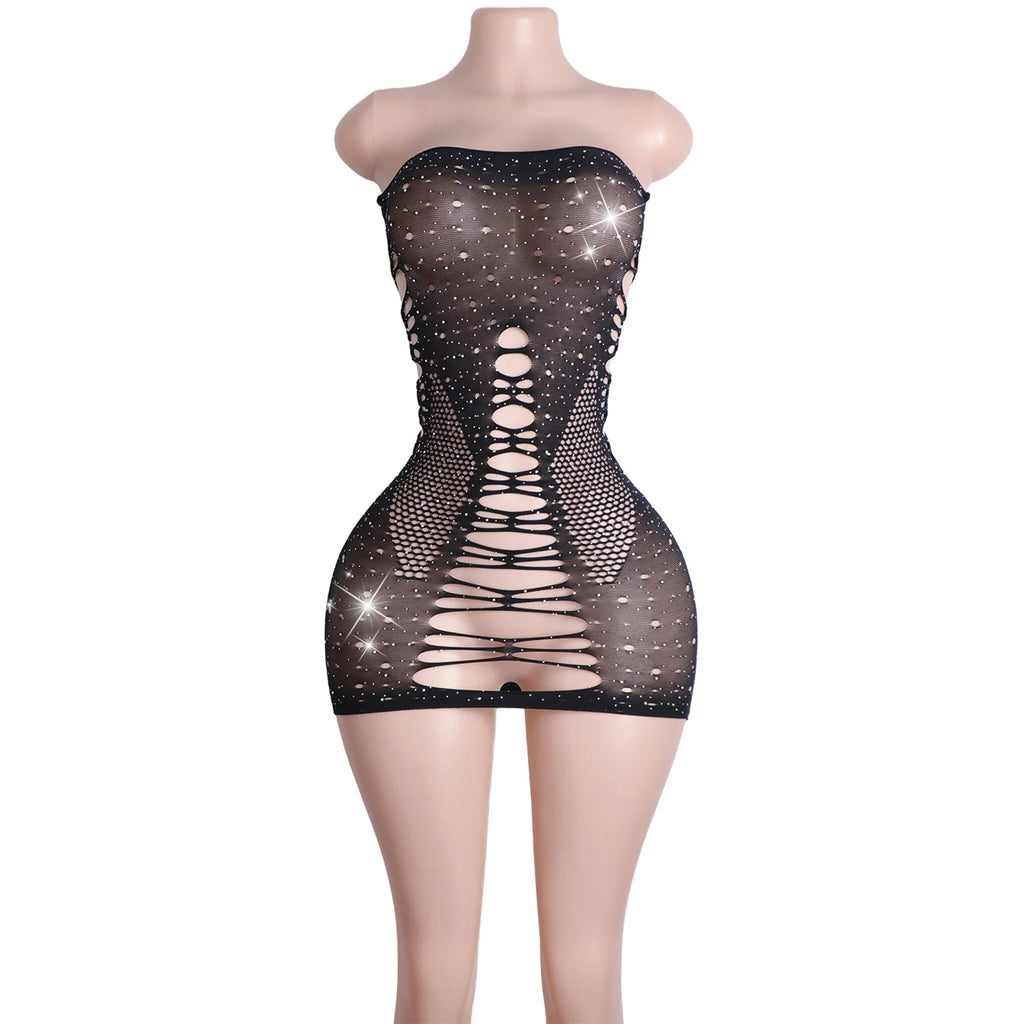 Midnight Mirage Fishnet Rhinestone Lingerie