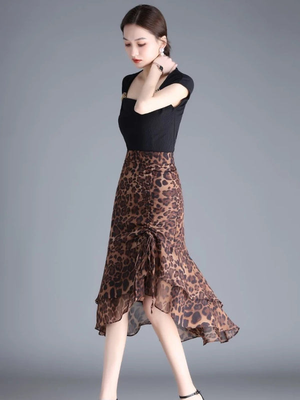 Petra Animal Print Chiffon A-Line Midi Skirt One-piece