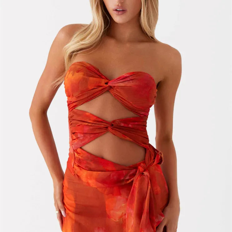 Freya Ruched Twist-Knot Tube Crop Top