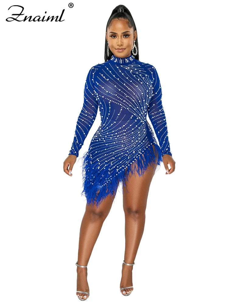 Isadora Feather Crystal Mini Dress
