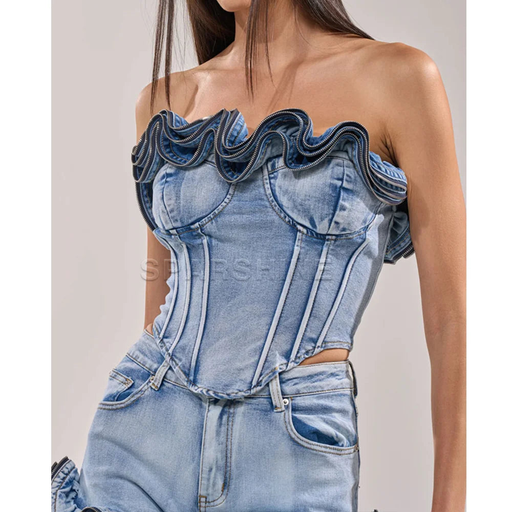 Adara Denim Corset Top & Shorts Collection Secondary image