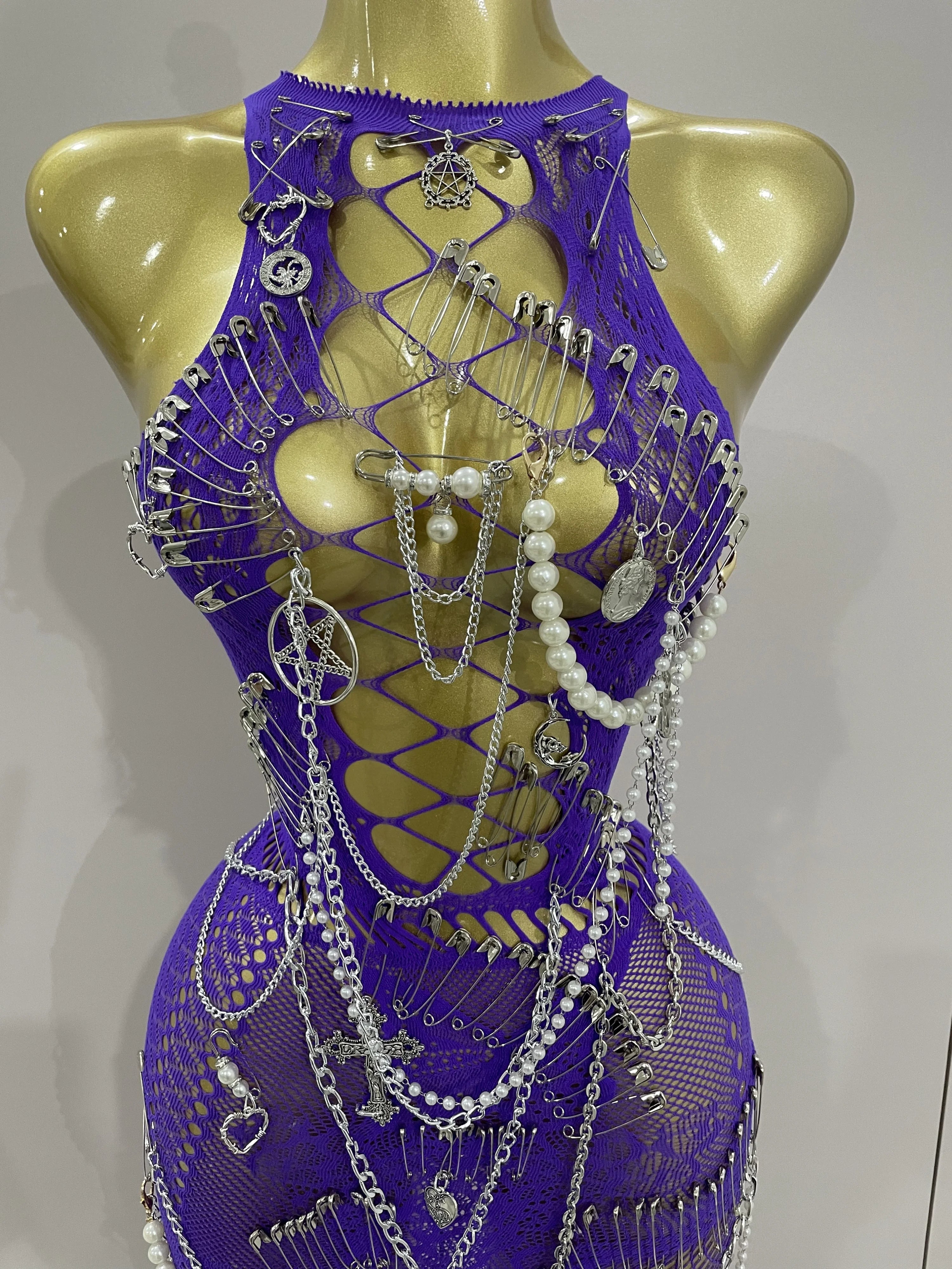 Dahlia Chain-Beaded Sheer Mesh Midi Dress