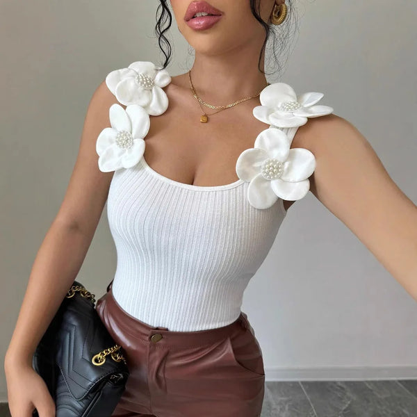 Liora Zircon Flower Knit Tank Top One-piece