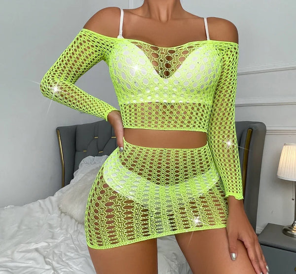 Velvet Noir Fishnet Mesh Lingerie Two-piece