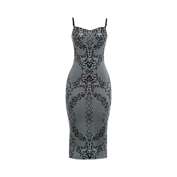 Kliou Art Print Sexy Fashion Sling Dress Woman Low-Neck Backless Sleeveless Skinny Stretch Midnight Party Elegant Long Bodycon