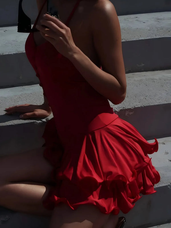 Aria Blush Ruffle Halter Mini Dress