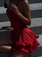 Aria Blush Ruffle Halter Mini Dress