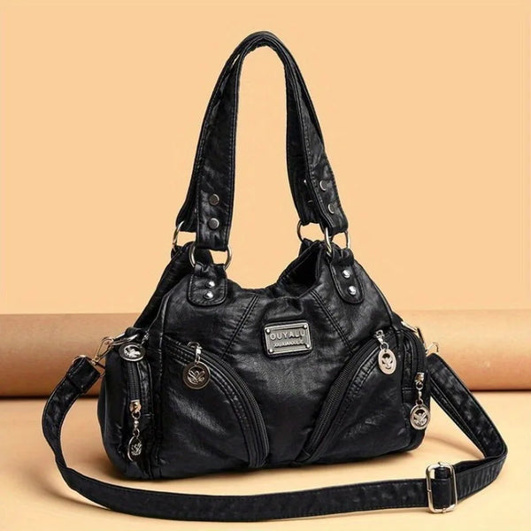 Women's Retro Multi-pocket Shoulder Bag, Y2k Style Fashion Motorcycle Bag, PU Crossbody Handbag