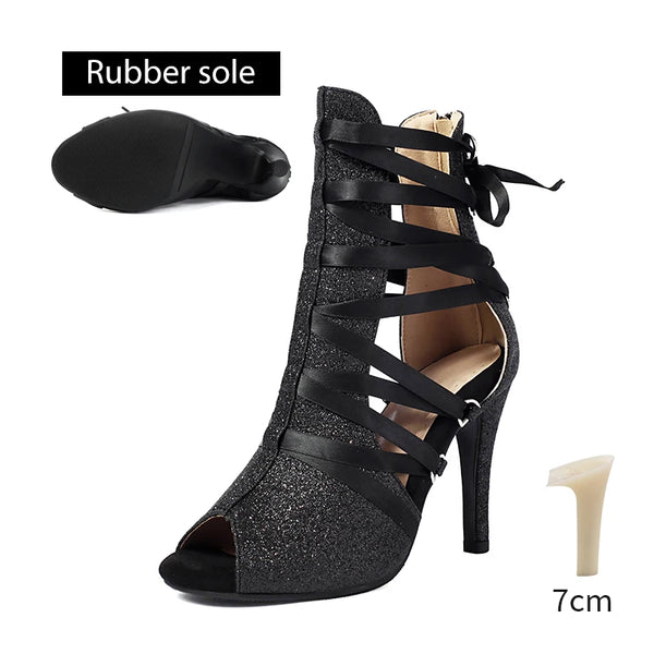 DKZSYIM Women Dance Boots Girls Ladies Jazz Dancing Shoes Thin Heels Glitter Shining Latin Indoor Party Dance Shoes Personalized