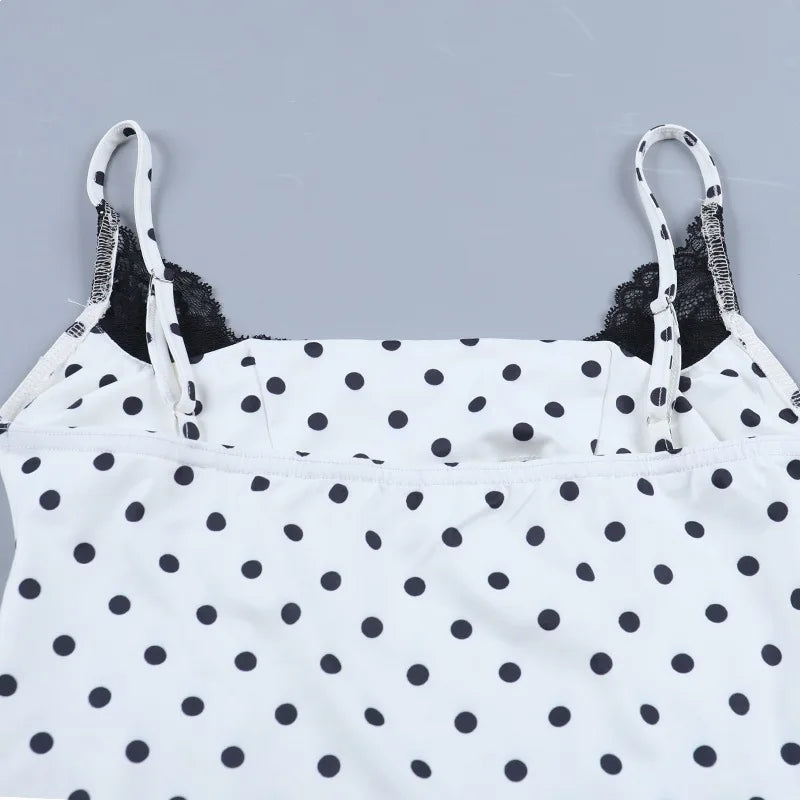 Dotty Polka-Dot Lace-Trim Cami Crop Top One-piece