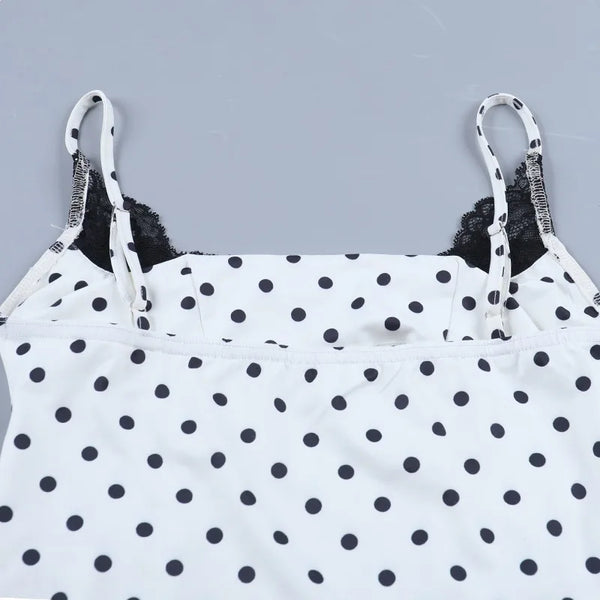 Dotty Polka-Dot Lace-Trim Cami Crop Top One-piece