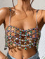 Eira Iridescent Metal Rhinestone Halter Crop Top