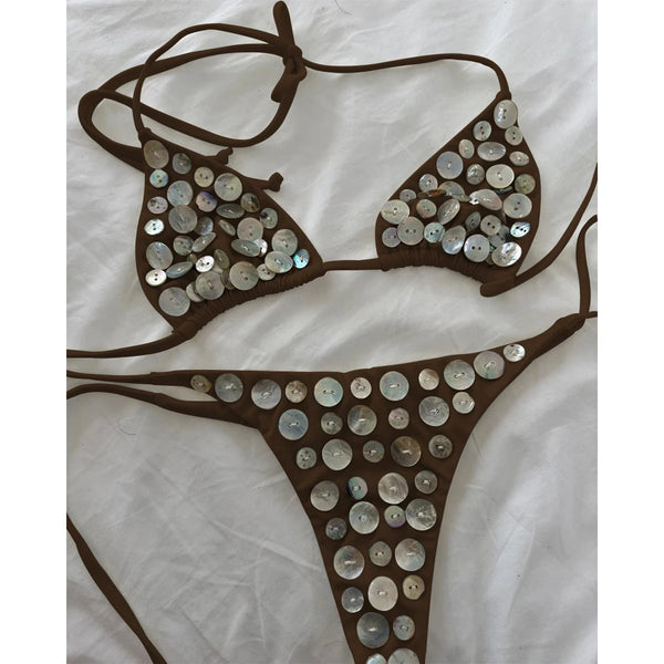Gaudenzia Rhinestone Push-Up Triangle Micro Bikini Two-piece