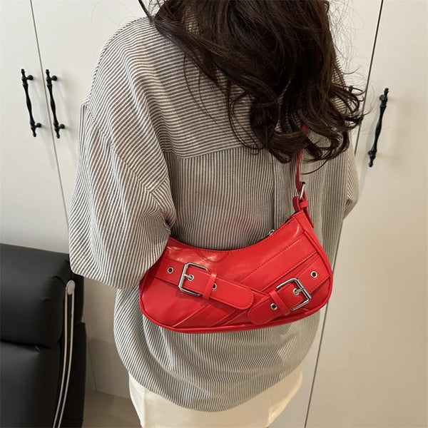 Y2K Vintage PU Leather Women Shoulder Bag Small Crossbody Bag Fashion Ladies Underarm Bag Clutch Purse and Handbag