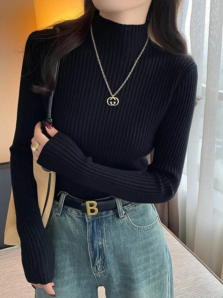 Clementina Slim Twist-Rib Knit Turtleneck Sweater One-piece