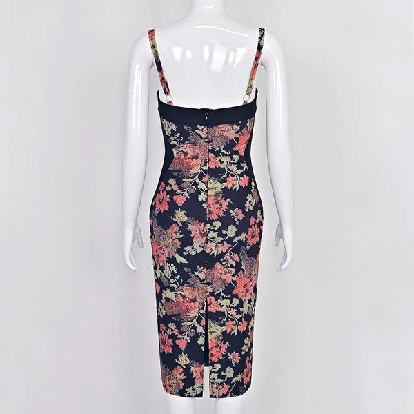 BEAUKEY Sexy Vintage Black Bandage Dress 2025 For Women Summer Draped Spaghetti Split Contrast Bodycon Dress XL Paded Vestido