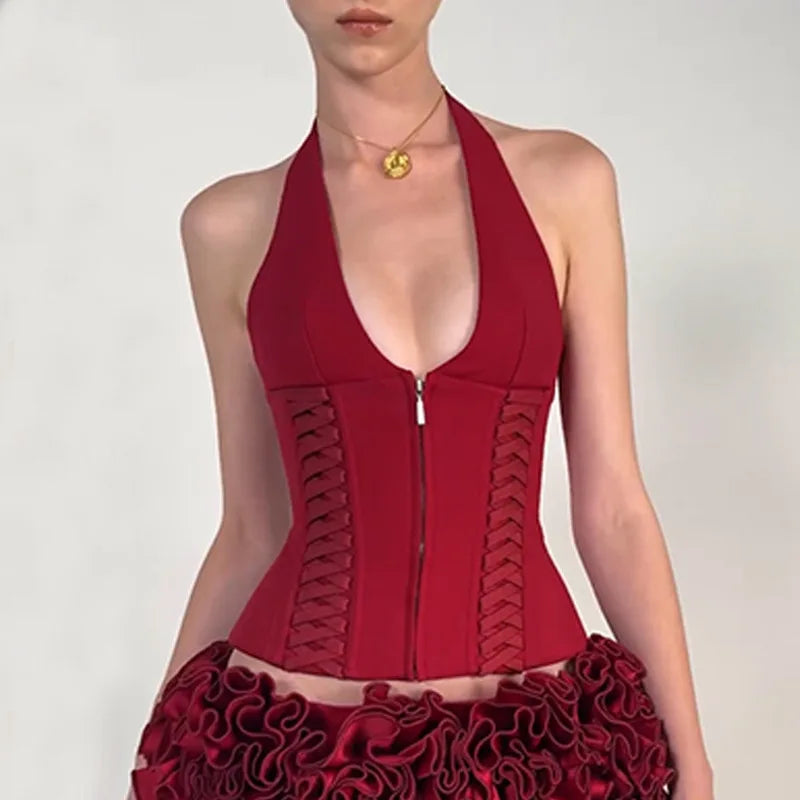 Xanthe Zipper Halter Crop Top One-piece