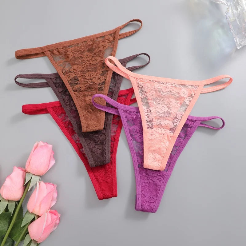 Amorette Lace Floral G-String Panty Pack Lingerie 7-piece
