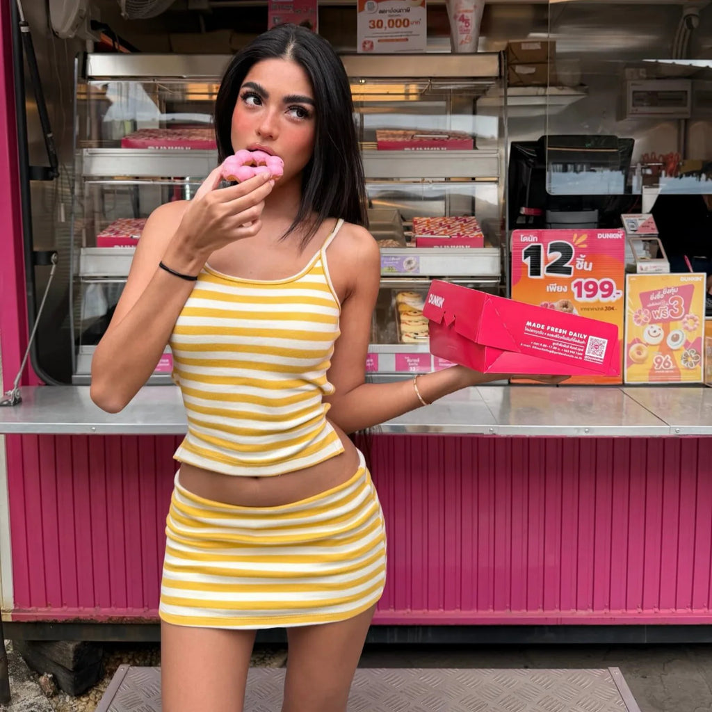 Marisol Striped Cami Mini Skirt Set Two-piece