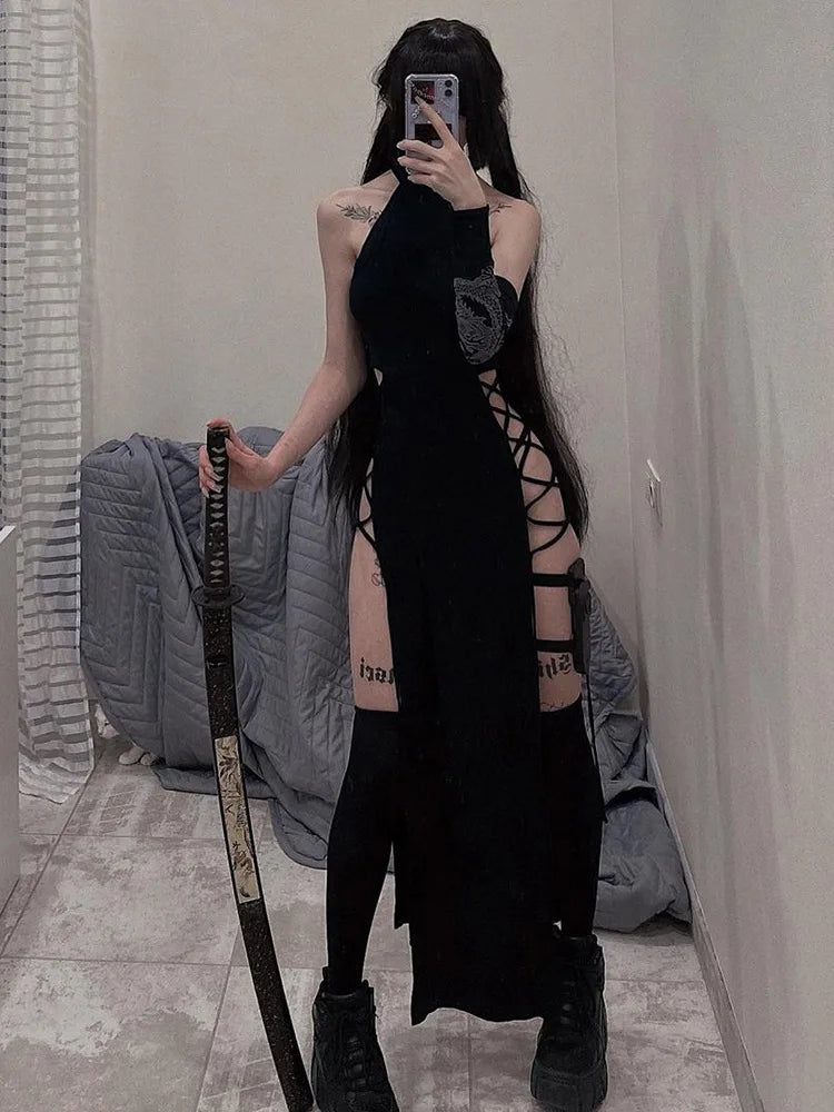 Seraphine Gothic Nun Cosplay Costume with Lace-Up High Slits