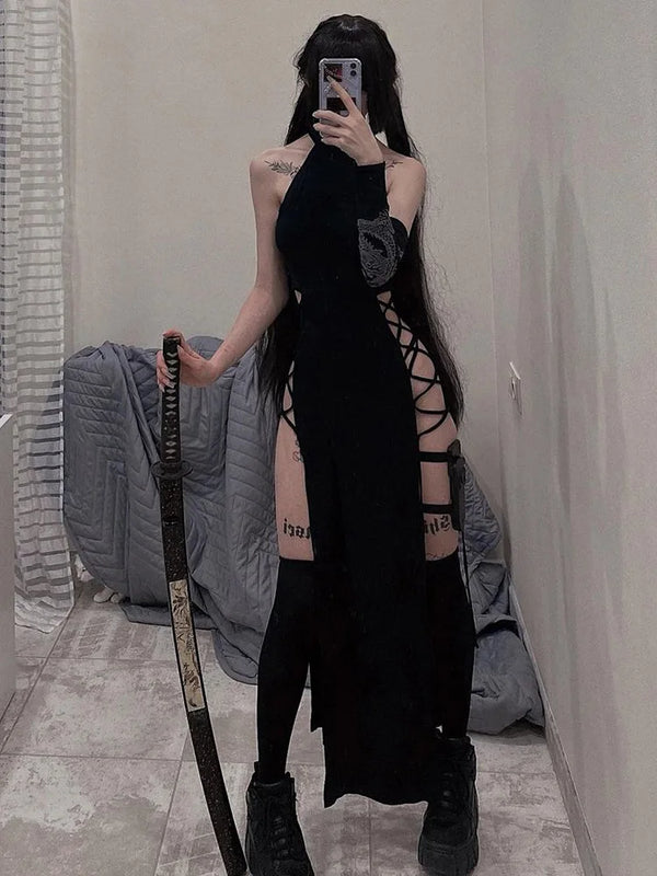Seraphine Gothic Nun Cosplay Costume with Lace-Up High Slits