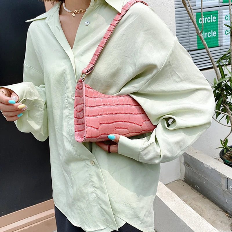 Coralie Croc-Embossed Faux-Leather Baguette Shoulder Bag