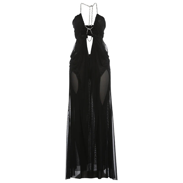 Kira Chain-Halter Mesh Maxi Dress