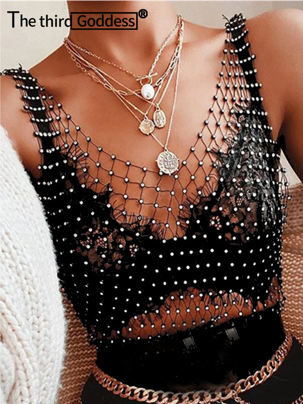 Naomi Rhinestone Mesh Festival Top