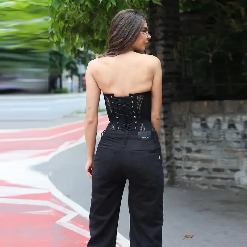 Valentina Noir Lace Corset Bustier Top one-piece