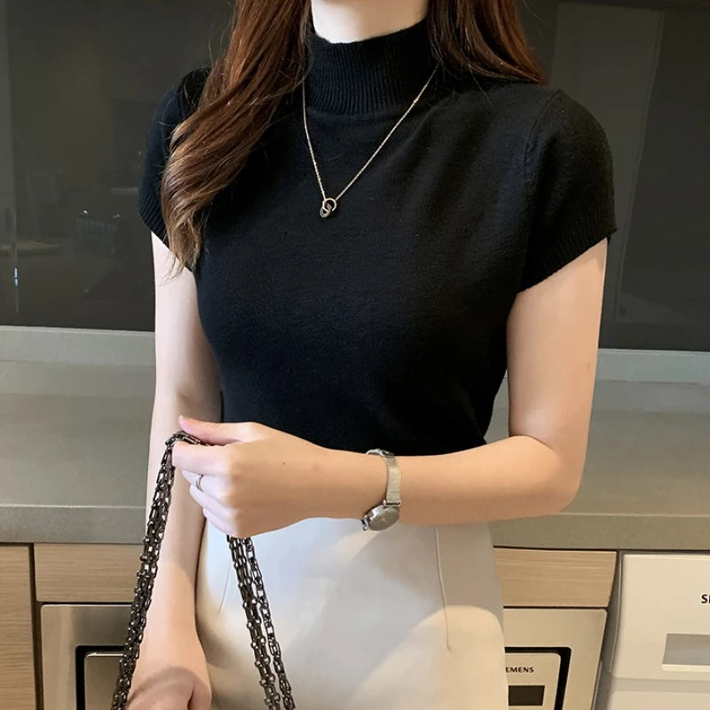Aveline Mock-Neck Short-Sleeve Tee