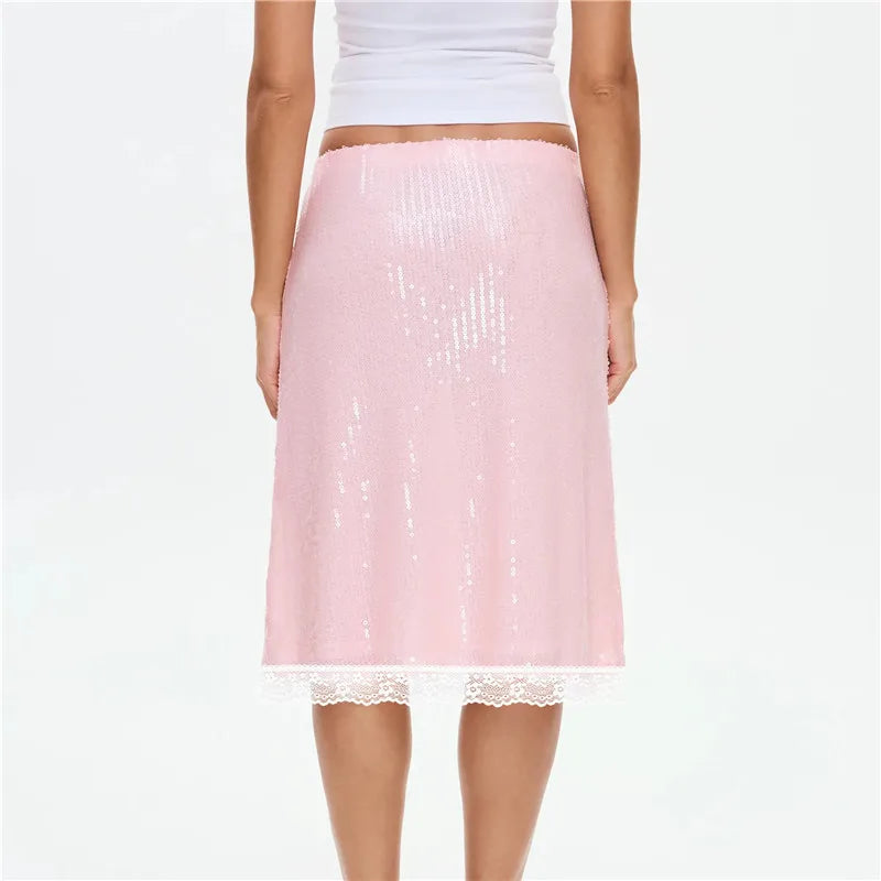Rosamund Sequin Lace-Trim Pencil Mini Skirt One-piece
