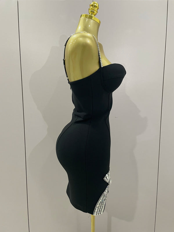 Xanthe Beaded V-Neck Bandage Mini Dress