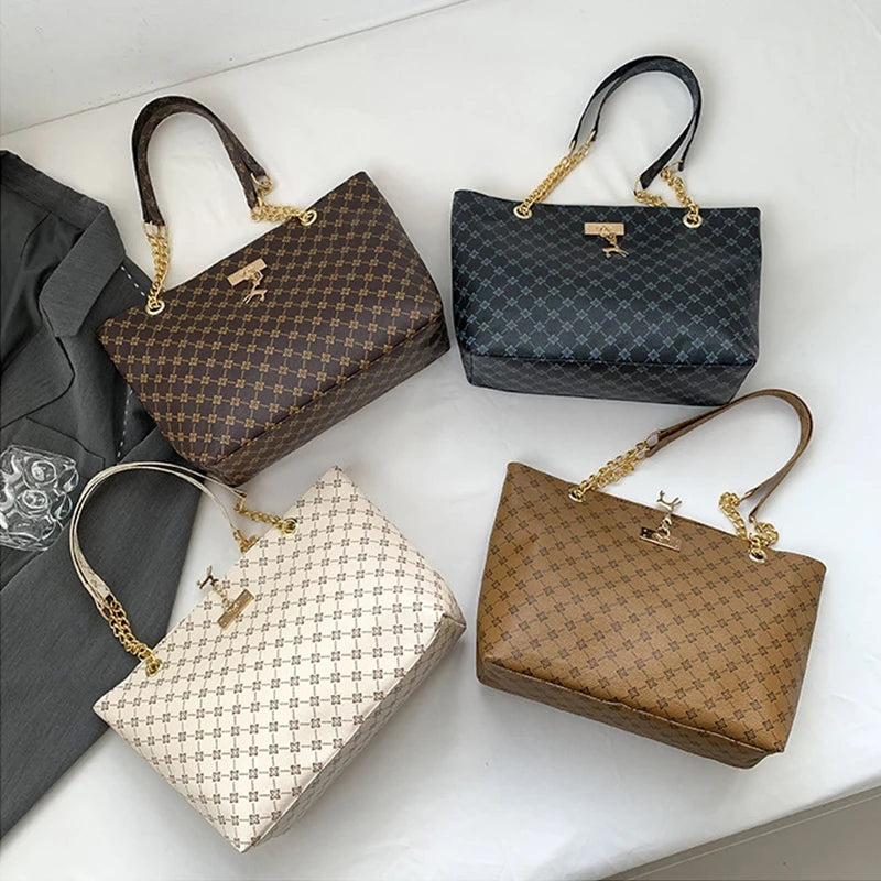 Margaux Monogram-Print Faux-Leather Chain Tote Bag