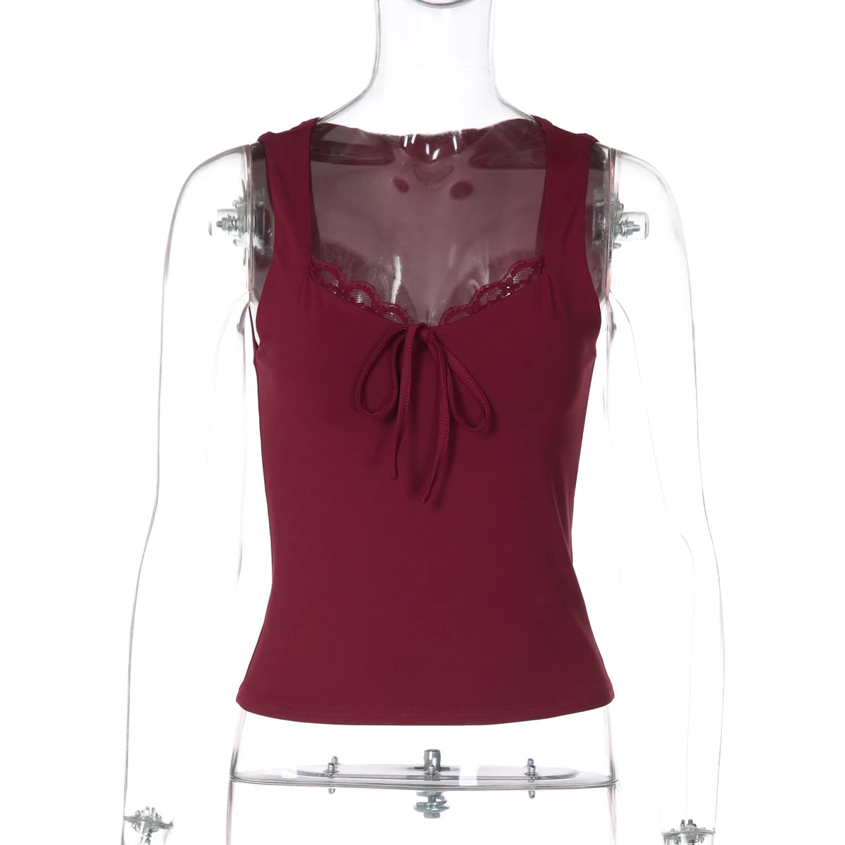 Dulzura Summer Fashion Sexy Square Collar Lace Up Ruffles Slim Vest Women'S Casual Versatile Y2K Top Party Street Style Clothes