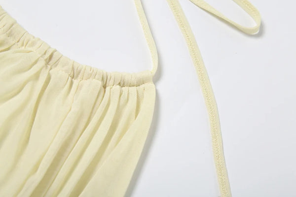Celeste Pearl-Tassel Mesh Halter Mini Dress