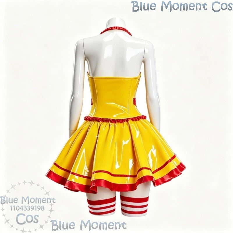 Ruby Red & Yellow Patent Server Cosplay Costume Set with Tie & Striped Socks